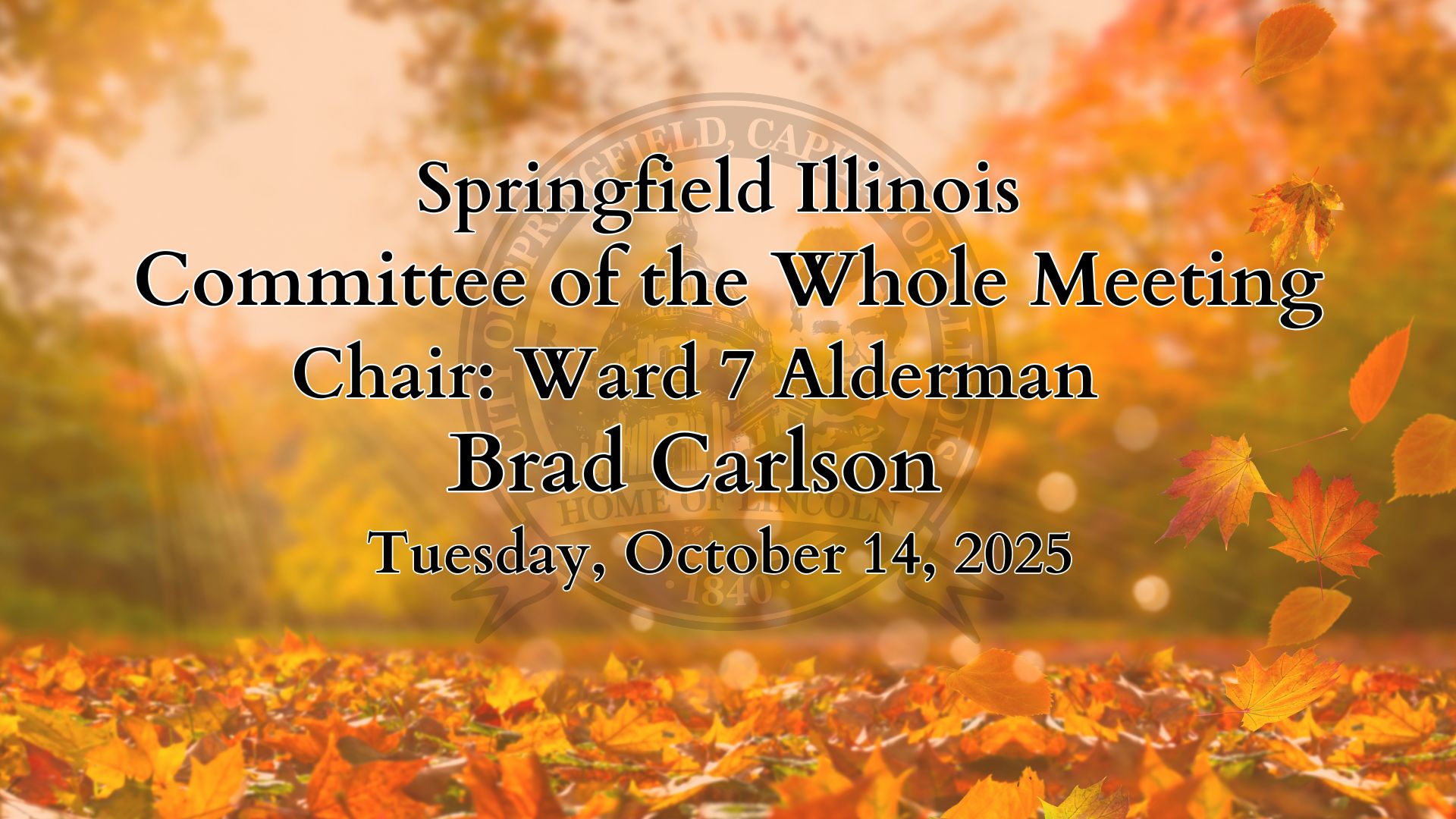 (Live) Springfield Committee of The Whole Meeting, October 14, 2025